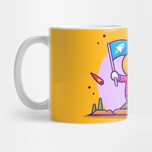 Cute Astronaut Holding Flag On Planet Cartoon Vector Icon Illustration Mug